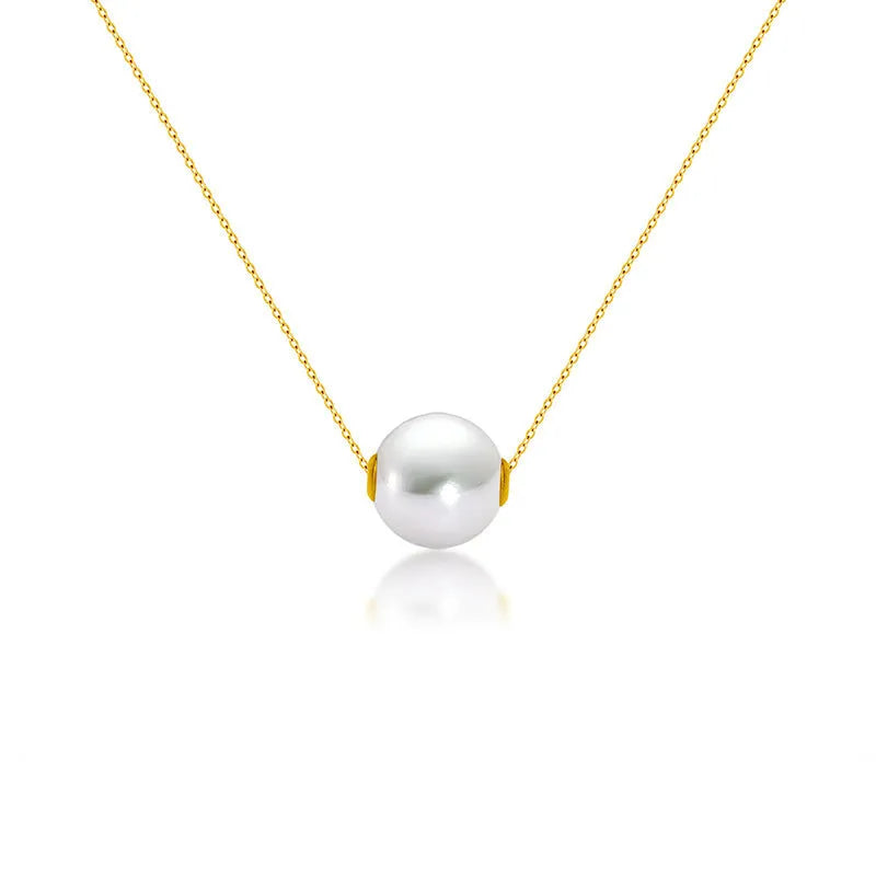 Pearl clavicle necklace with mother-of-pearl pendant in 18K gold, available in gold or rose gold.