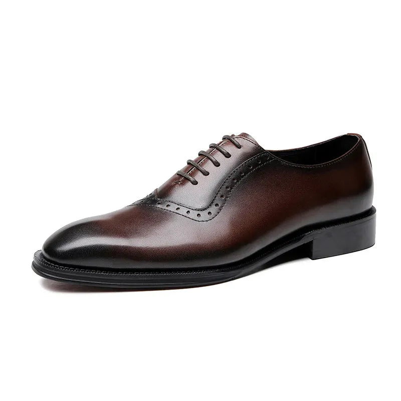 Men business carved pointed retro wedding shoes in black, lace-up flat heel oxfords with rubber sole