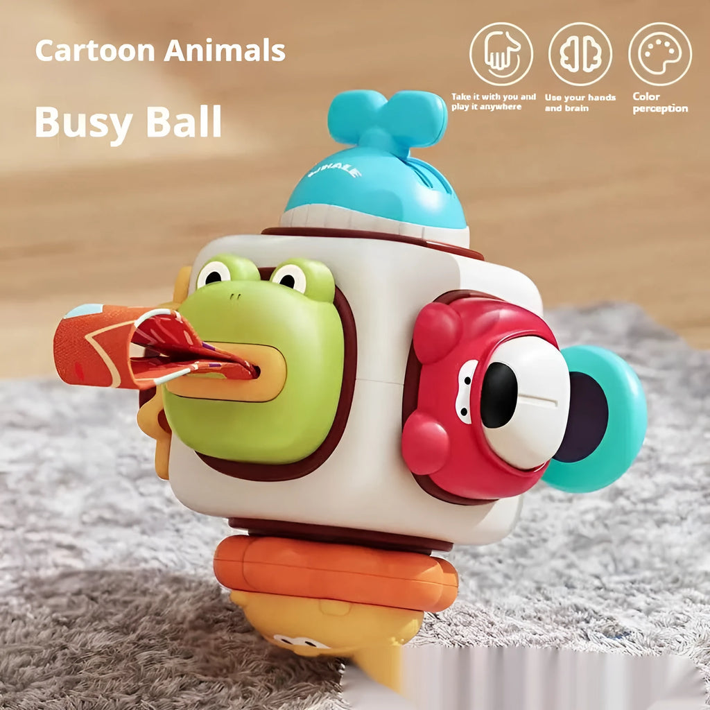 Animal busy ball plastic sensory toy for children with colour box packaging