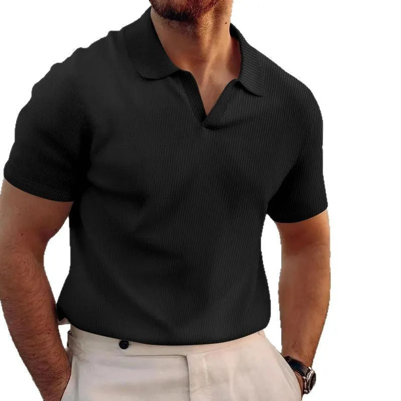 Men's slim fit t-shirt with heavy waffle texture in blue colour, showing short sleeves and textured fabric detail