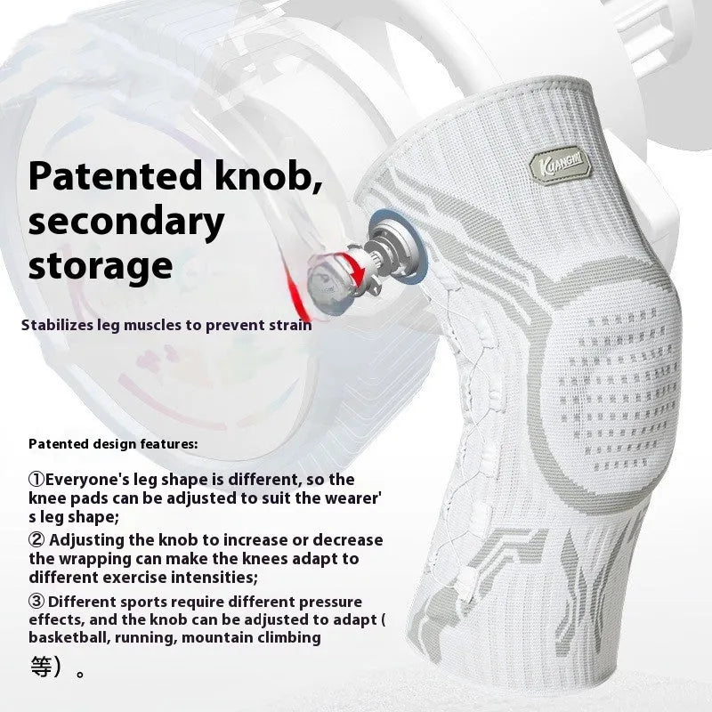 Grey and white sports knee pad for adult men and women, shown in size L.