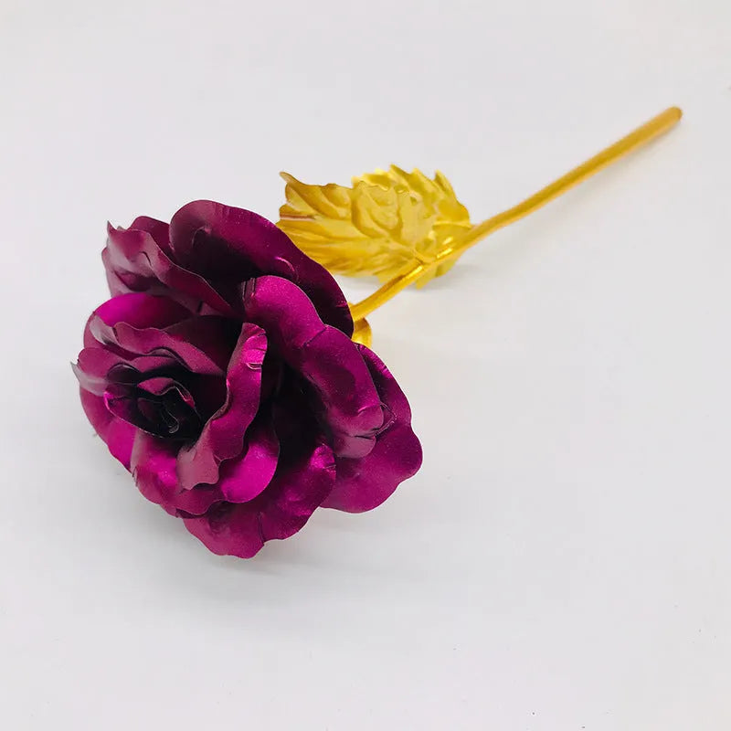 24K luminous gold rose flower set in gift box with tote bag, handmade plastic bouquet non-fade artificial roses