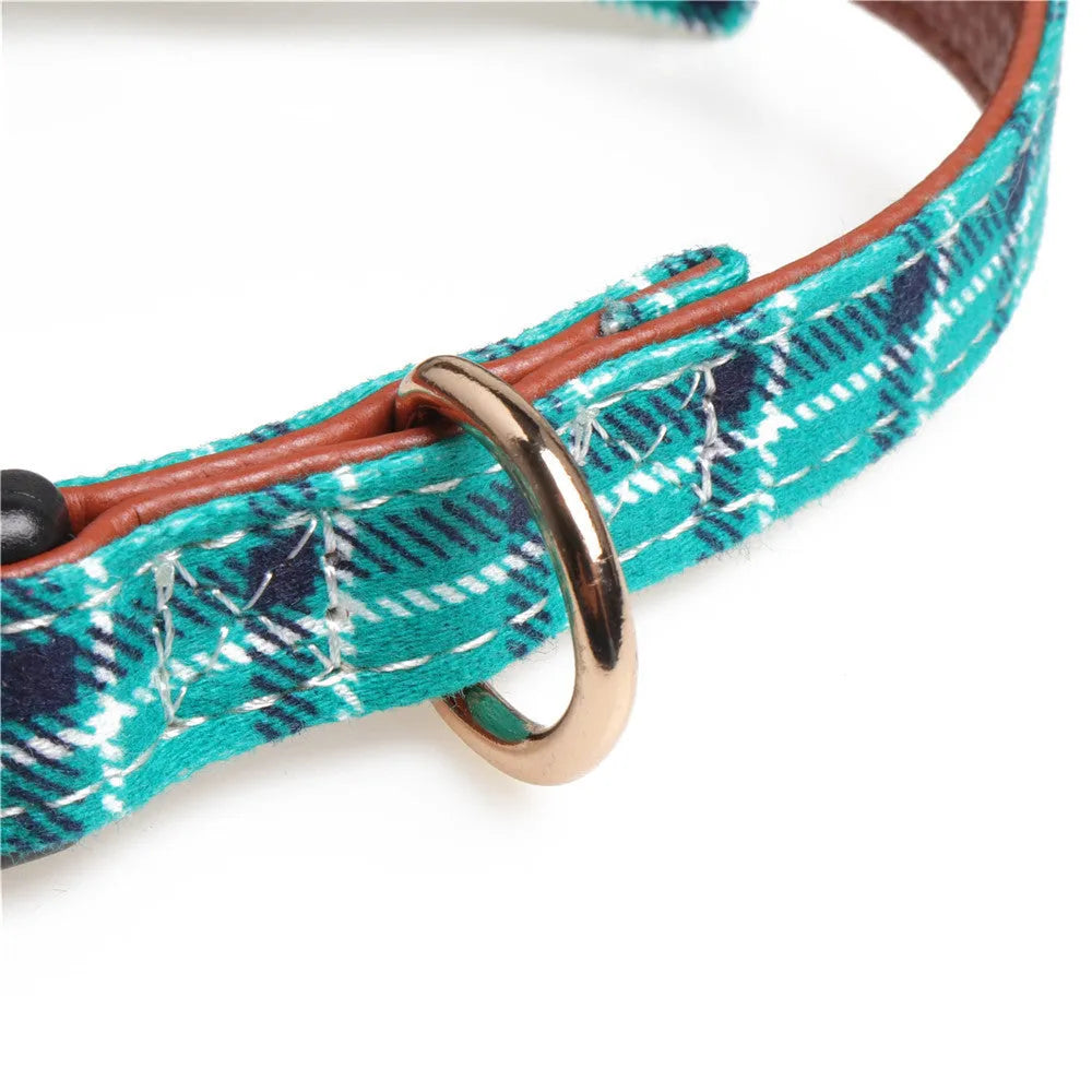 Adjustable bowknot traction collar in lattice pattern for dogs, available in multiple colours and sizes