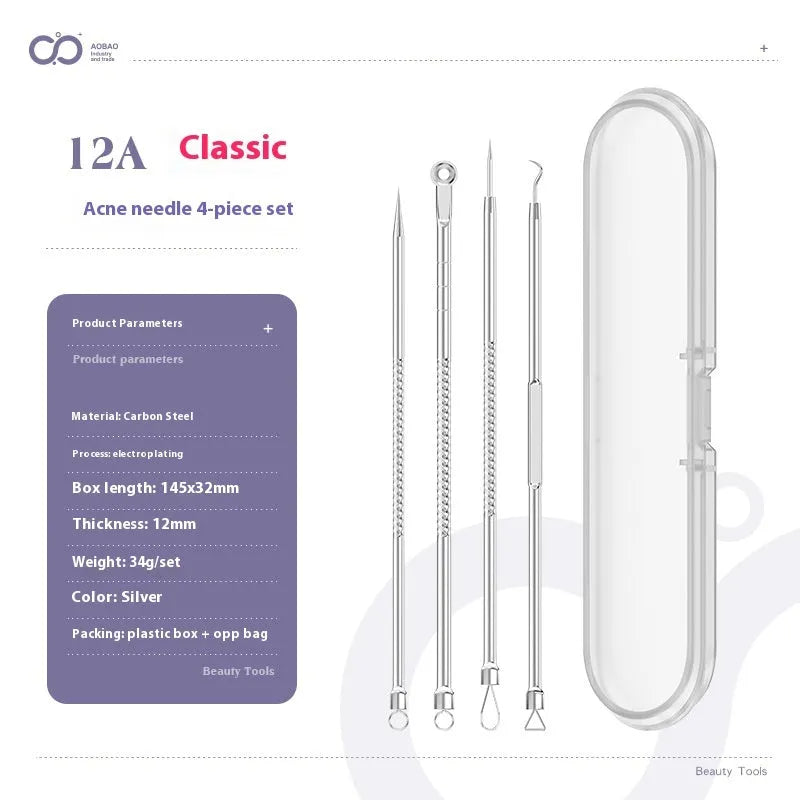 4-piece metal acne needle set with ultra fine pointed tips for precise skincare application