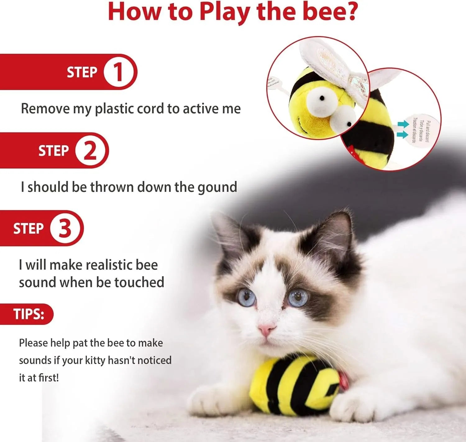Yellow bee-shaped electronic cat toy with flannelette fabric and motion-activated squeaking
