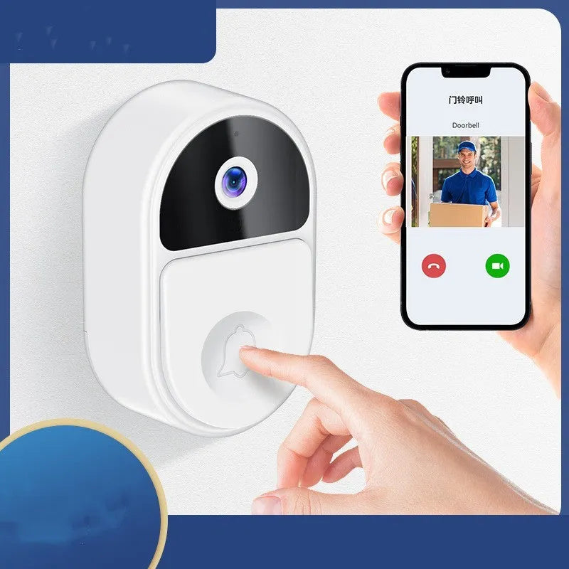 Doodle Smart Visual Doorbell V8 in black colour on a wall next to a door.