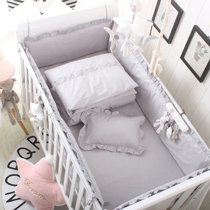 Baby cot bumper set 6 pieces 30x30cm pure cotton cartoon pattern computer embroidery
