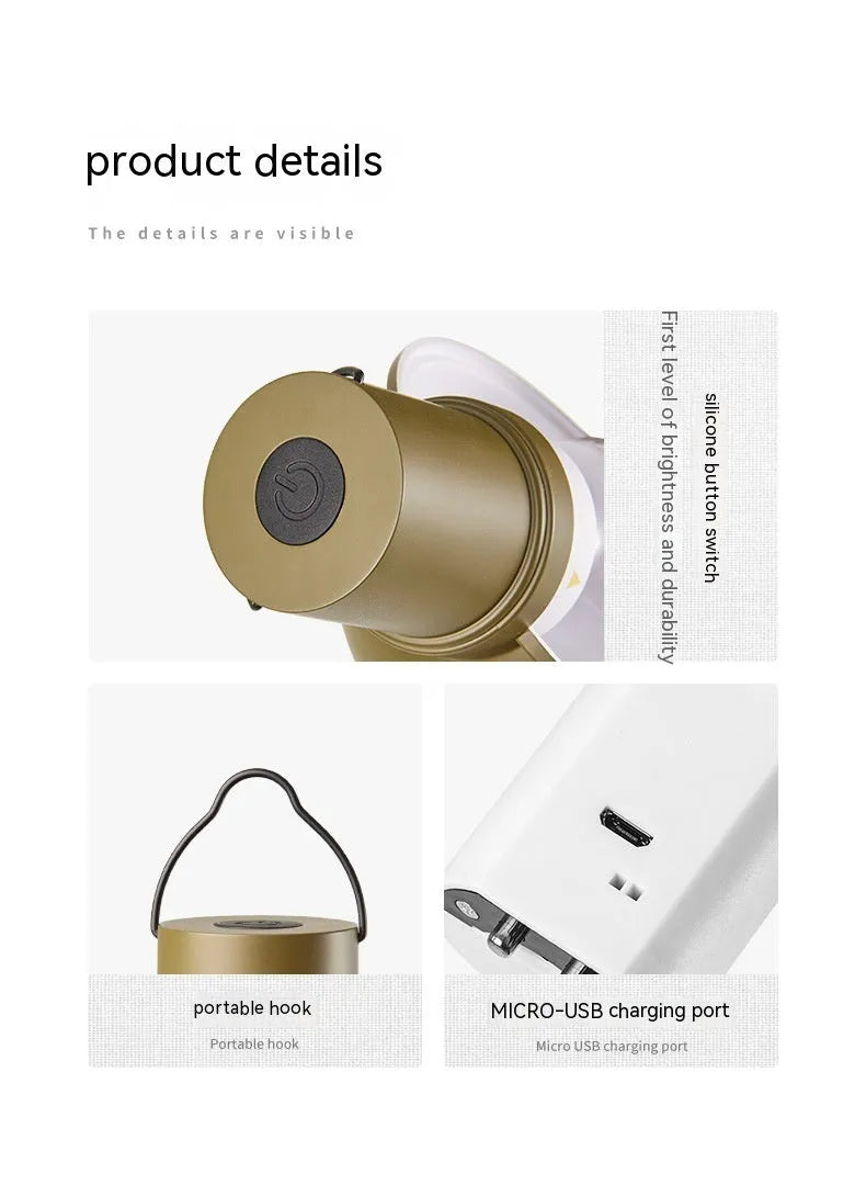 Rechargeable metal hanging camping lamp in Wood Grain Color or Olive Green, about 0.6kg, model NH22ZM002