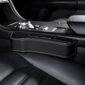 Black leather car seat gap storage box with cup holder and USB cable for car interior organisation