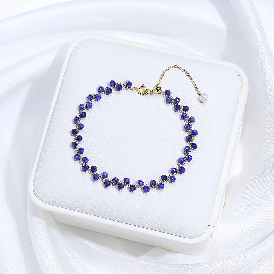 Hand-woven natural stone bracelet with tourmaline, amethyst, lapis lazuli and other crystal beads, adjustable fit