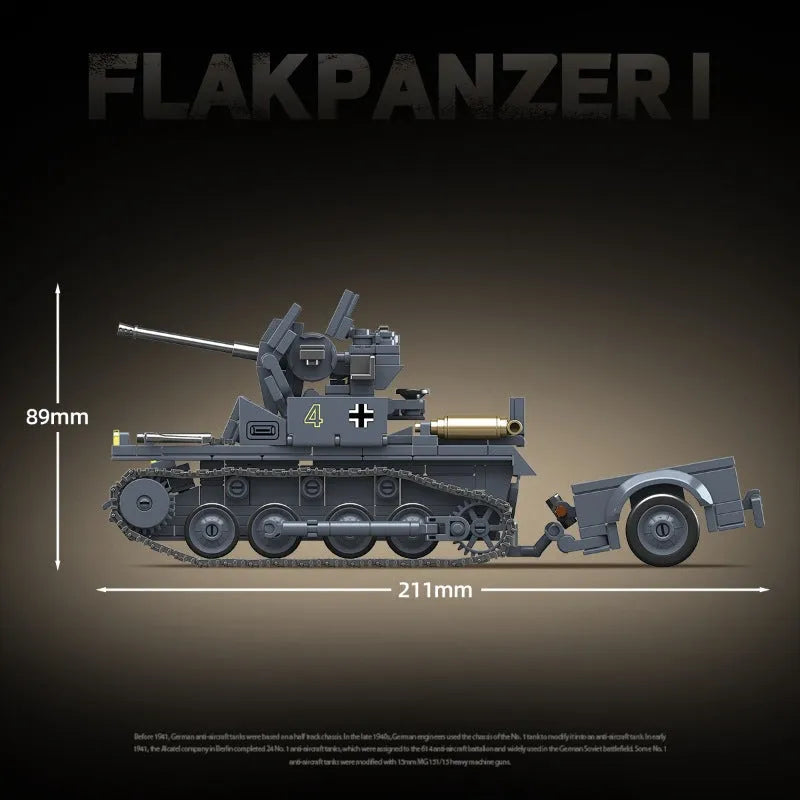 German No1 anti-aircraft tank building blocks, small particle plastic bricks, 100299 German style, for ages 7-14