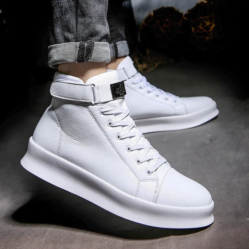 Men's Casual Sneakers High-Top Dr Martens Boots Style PU Leather Lace-Up Round Toe Flat Heel Rubber Sole Viscose Construction Available in Black Red White Sizes 39 to 44
