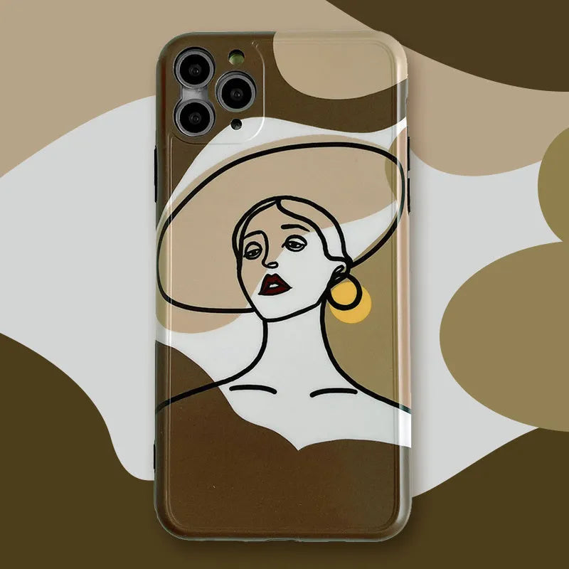 Orange yellow cartoon line art soft case for Apple iPhone showing back design