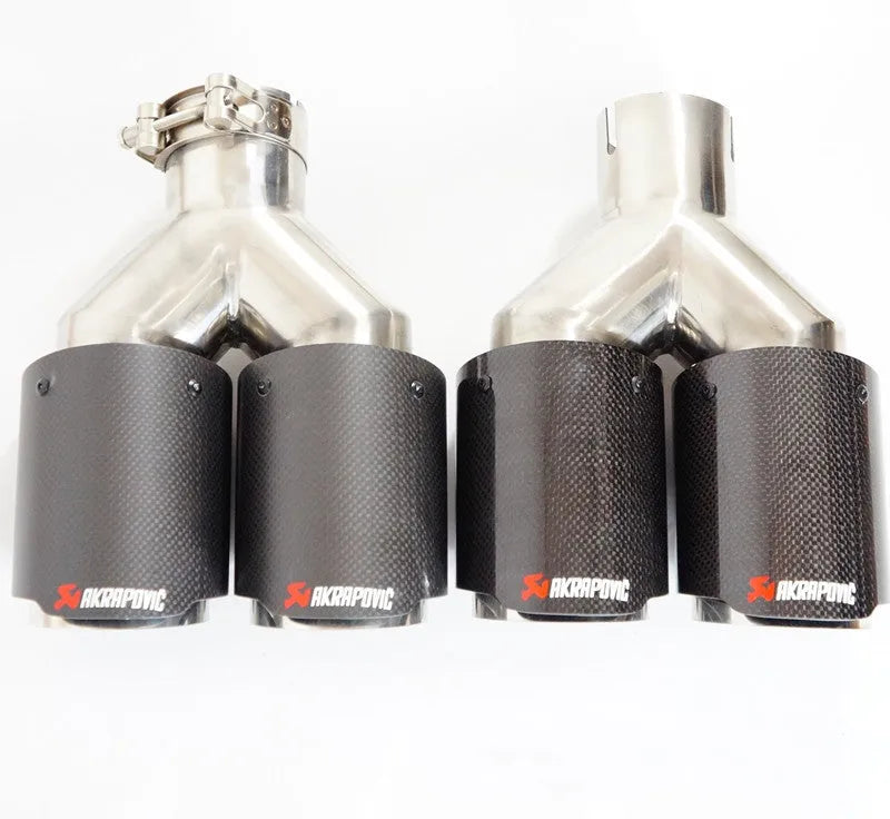 Carbon fibre stainless steel car decorative exhaust pipe one modified two tail throat 250x185x89mm black bright