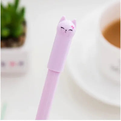 Pendulum cat gel pen with 0.5mm tip showing multiple colour options including pink, blue, white, black, red, purple