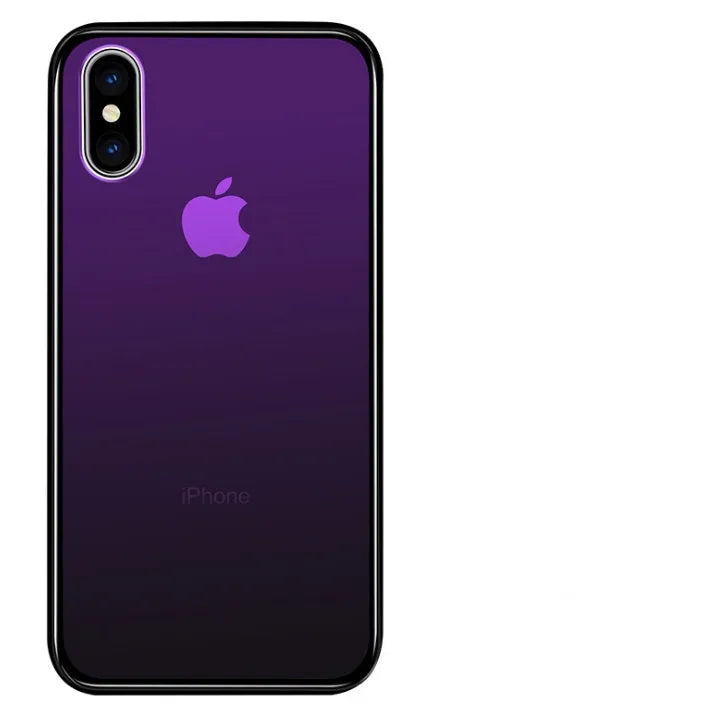 Gradient tempered glass shockproof phone case for iPhone with aurora finish and soft TPU bumper