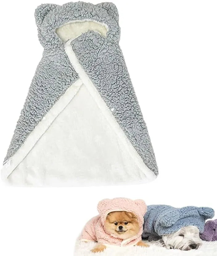 Teddy bear polar fleece dog cape blanket with hood in Brown, available in sizes S M L