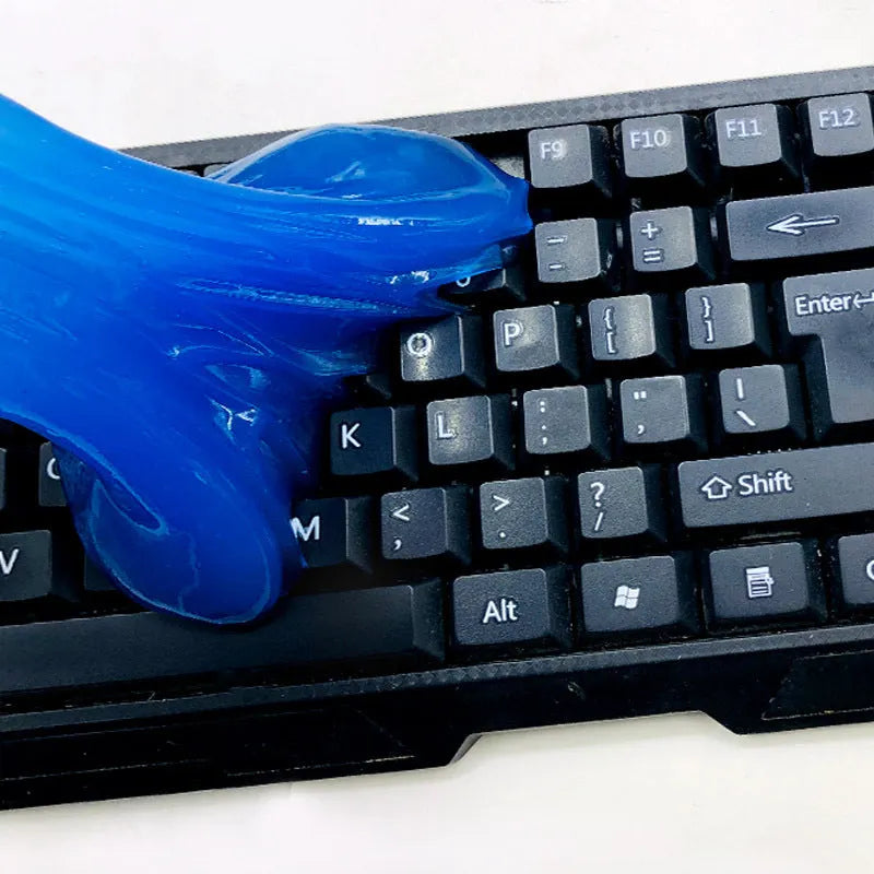 Non-toxic reusable cleaning gel slime for keyboards and car interior dust removal in blue colour