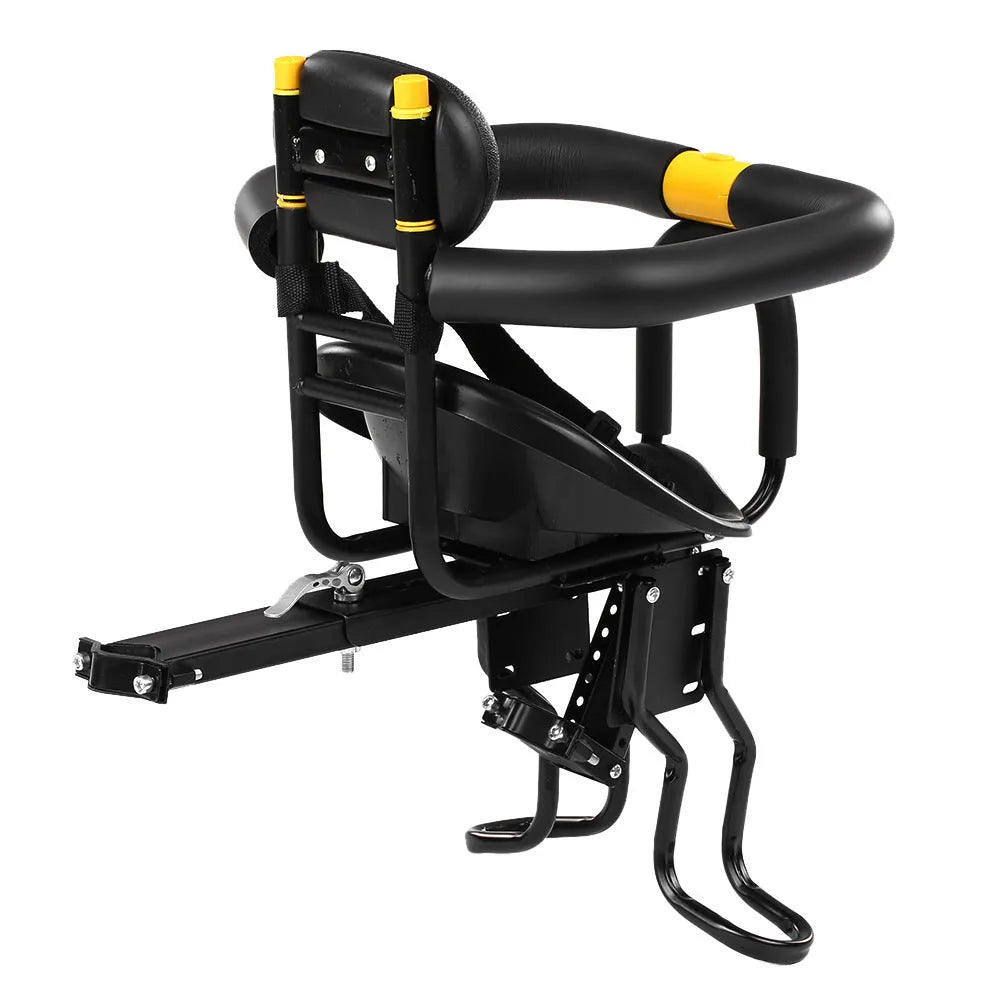 Front mounted steel bicycle child seat for mountain sports bikes in black and white colour options