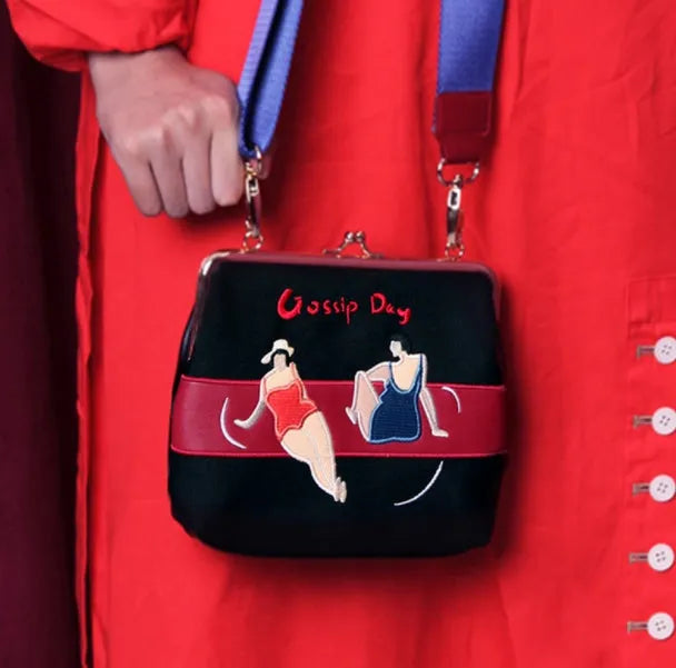 Vintage velvet bag women's canvas embroidered messenger bag with 120cm adjustable strap