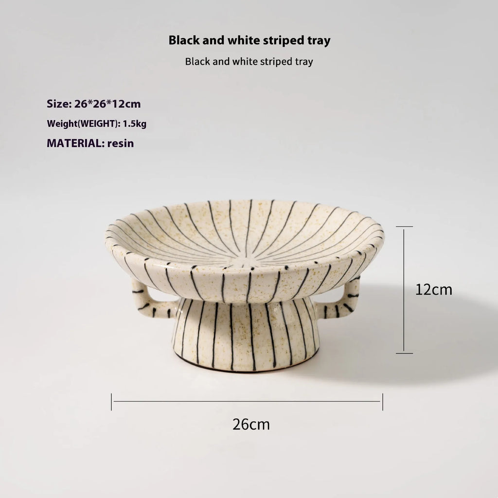 Black and white striped retro fruit design synthetic resin dessert plate.