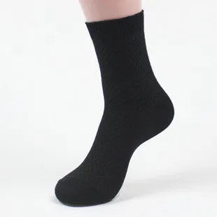 Men's bamboo fibre business socks in a small square pattern, shown in navy blue colour.