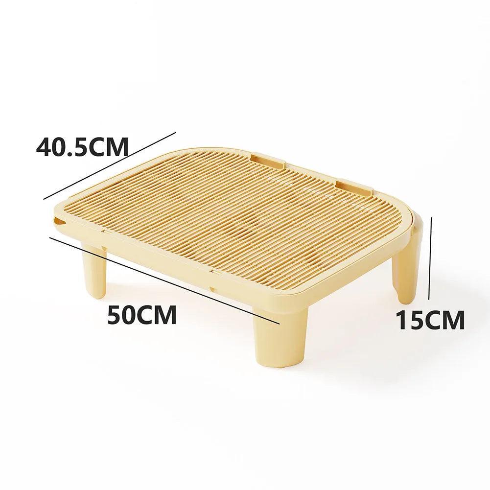 Plastic cat litter mat with anti-slip silicone feet in milk yellow colour