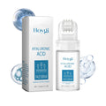 Hyaluronic acid serum in a 10ml glass bottle with label, measuring 9 x 2.3 x 2.3 cm