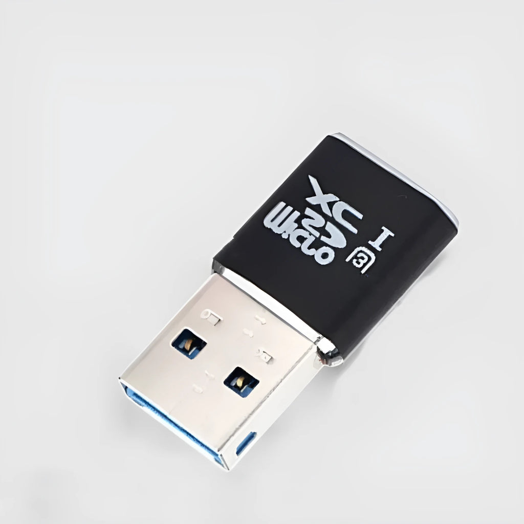 Black USB 3.0 card reader for Micro SD memory cards with ABS plastic housing