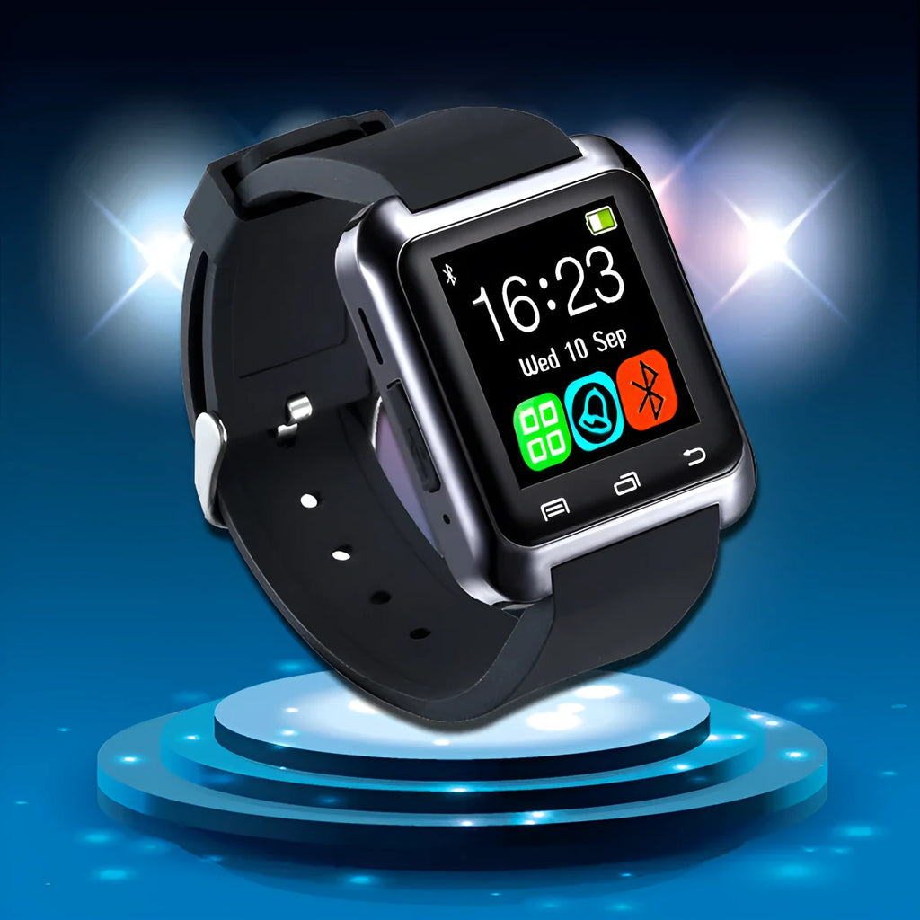 U8 Smart Bluetooth Watch in black, red, or white on a wrist, showing call display.