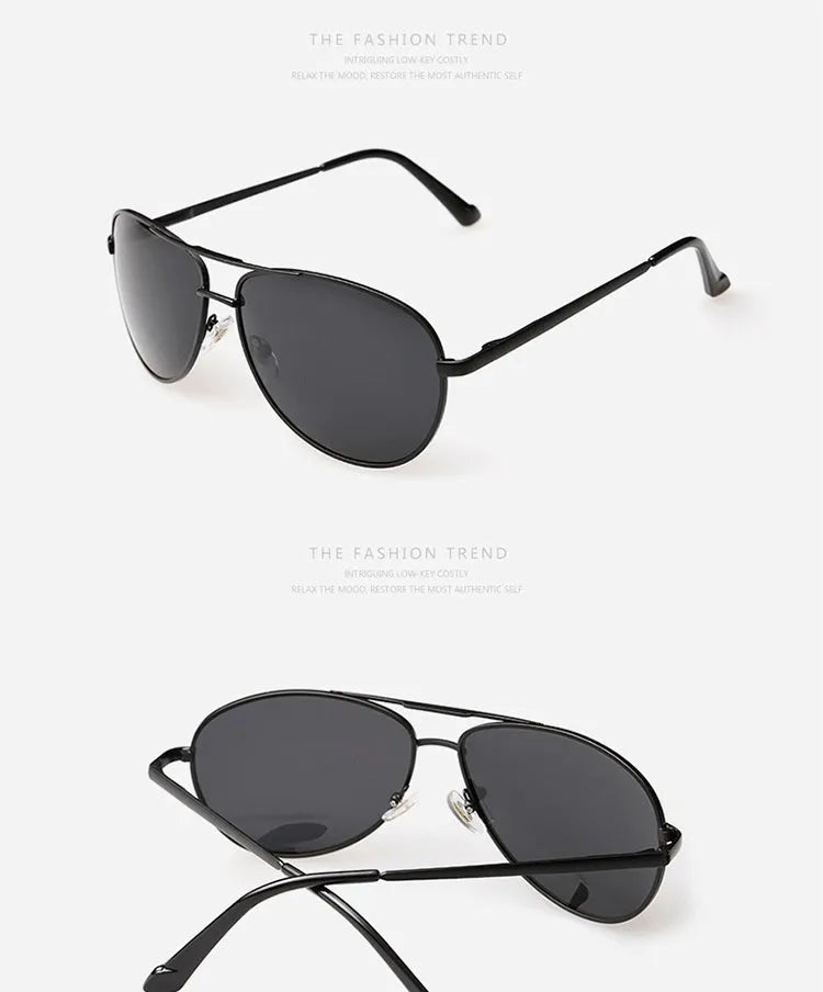 Metal frame polarised sunglasses in gun grey with dark green lenses for driving and outdoor use