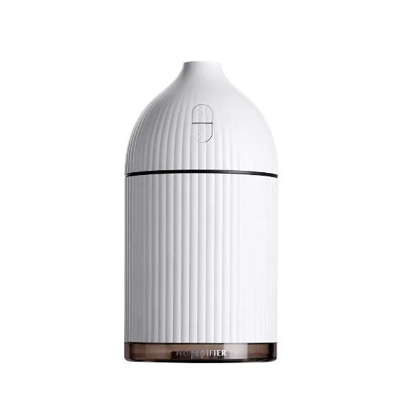 White 300ml USB ultrasonic aromatherapy diffuser with LED light measuring 80x80x155mm