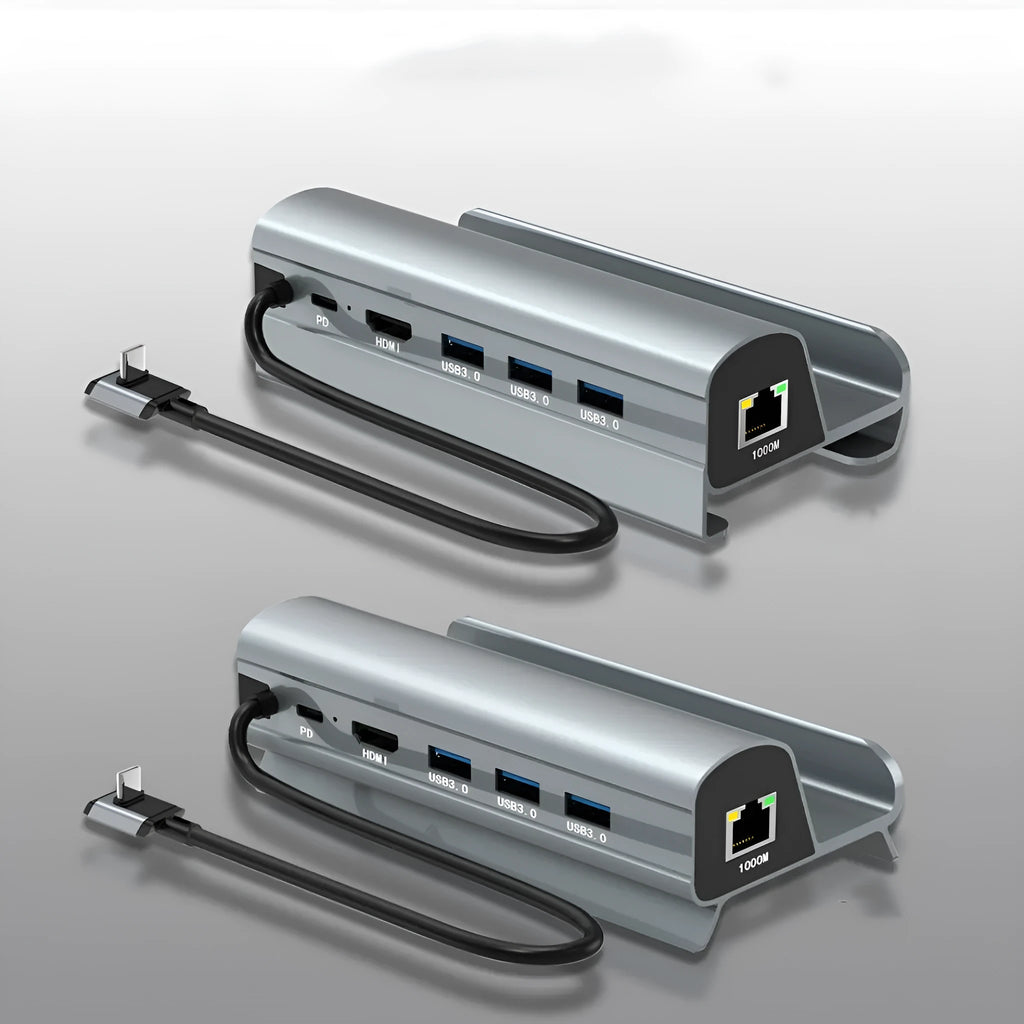 Aluminium alloy 6-in-1 docking station for Steam Deck with Type C interface on a desk