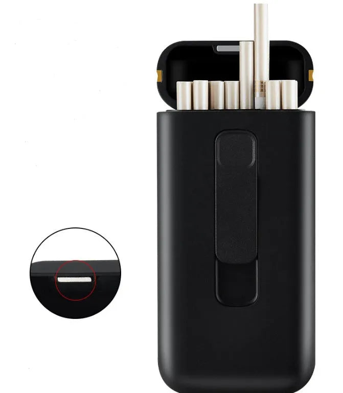 Plastic cigarette lighter in golden colour with compact body and flame, 118x55x25mm box
