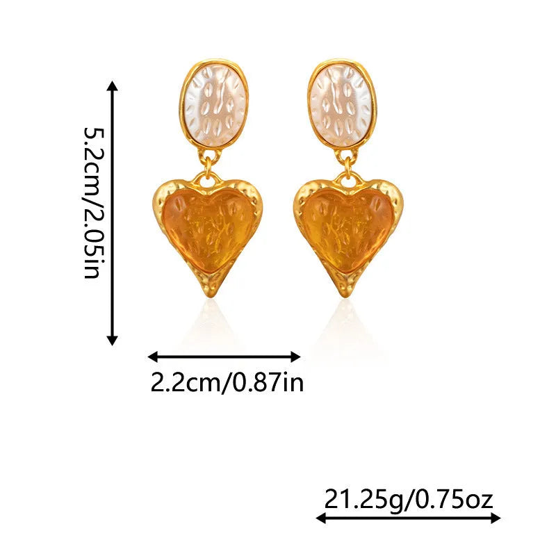 Silver needle pleated oval love heart stud earrings in purple, red, green, and yellow white colour options.