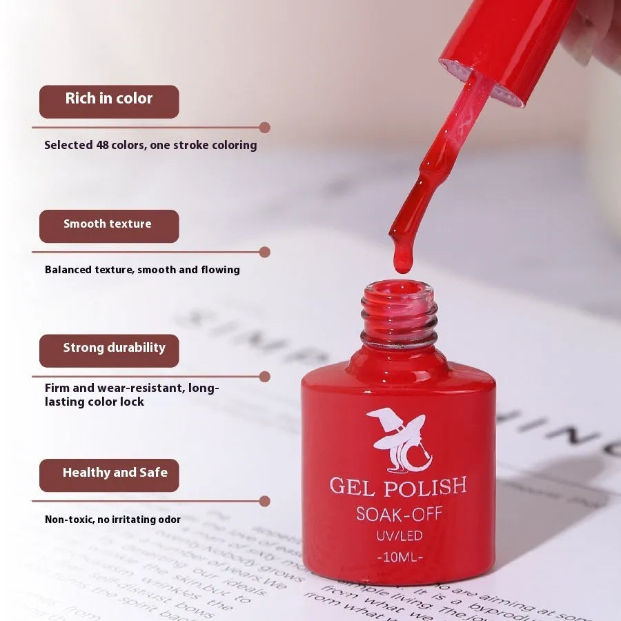 48 colour UV phototherapy plastic gel nail polish set with 7ml bottles in various finishes including glitter and nude shades