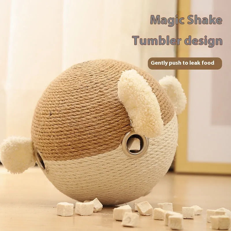 15cm cube pet puzzle feeder with sisal hemp construction and puffer leakage food mechanism