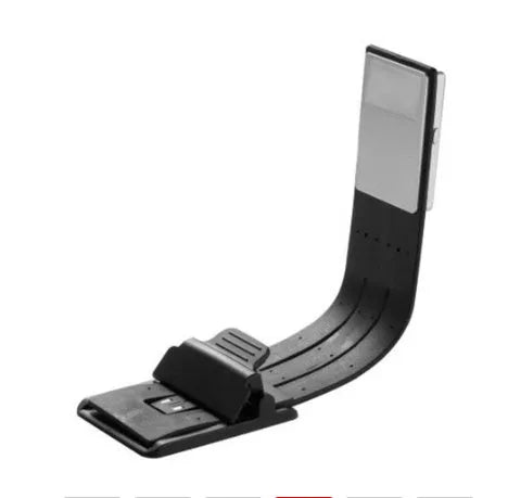 Black folding LED reading lamp for Kindle, 205x40x9mm, USB rechargeable with adjustable brightness