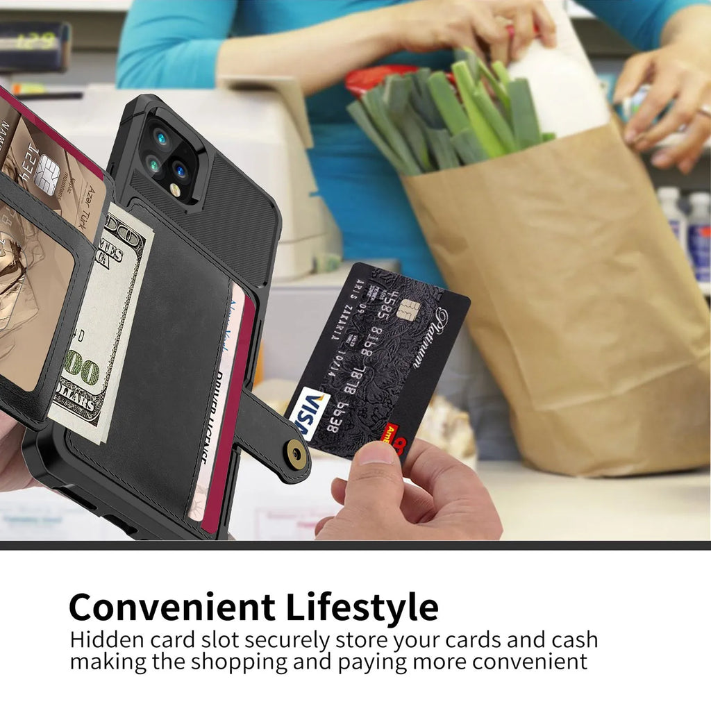 Imitation leather card wallet phone case for iPhone in multiple colour options
