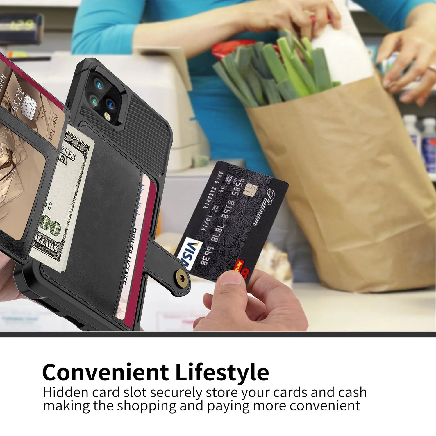 Imitation leather card wallet phone case for iPhone in multiple colour options