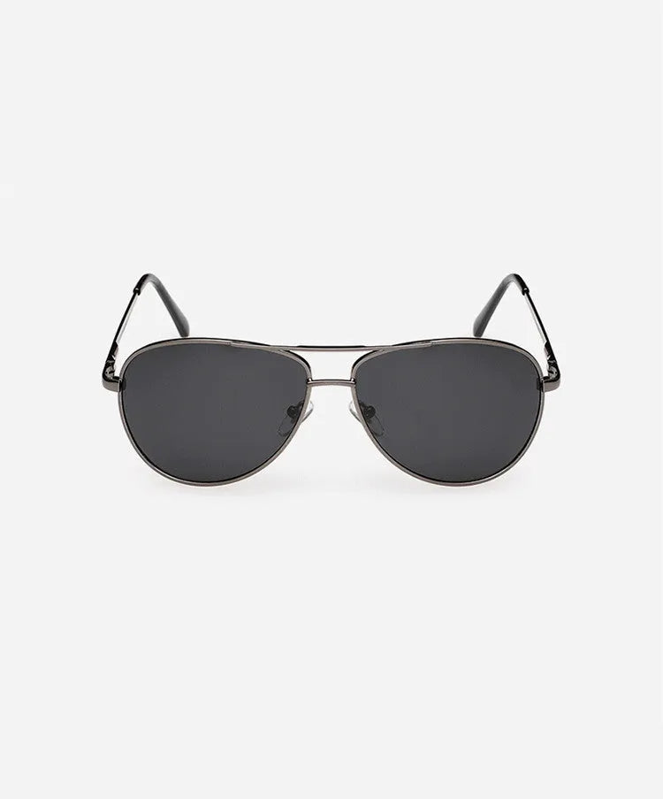 Metal frame polarised sunglasses in gun grey with dark green lenses for driving and outdoor use