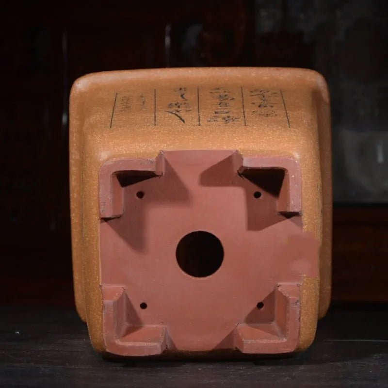 Hand-carved square purple sand ceramic flower pot large size for Clivia and orchids