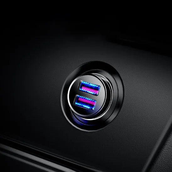 Aluminium alloy USB car charger with dual ports and 4.8A fast charging output