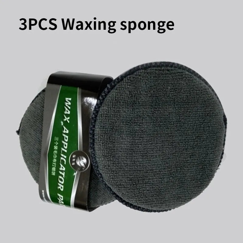 9-piece car wash kit with tire brush, wool glove, sponge block, two 280G/M2 towels, waffle cloth and three waxing cakes