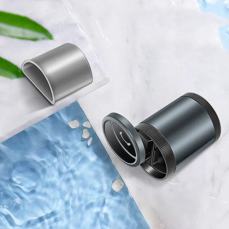 Automatic sensing vehicle ashtray with USB port in grey, black, red, or blue.
