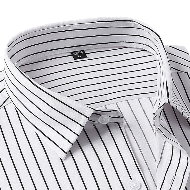 Men's striped long sleeve business shirt in polyester blend ice silk fabric