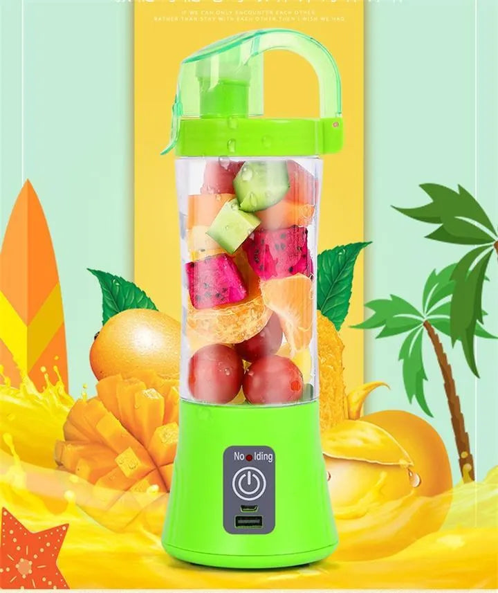 Portable USB rechargeable handheld fruit juicer in blue colour with 400ml capacity cup