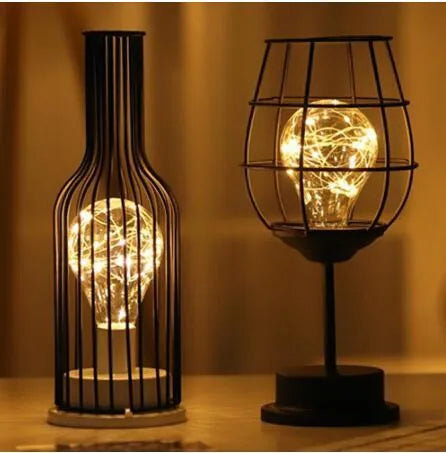 Minimalist wrought iron hollow table lamp in selected style with warm white LED lighting