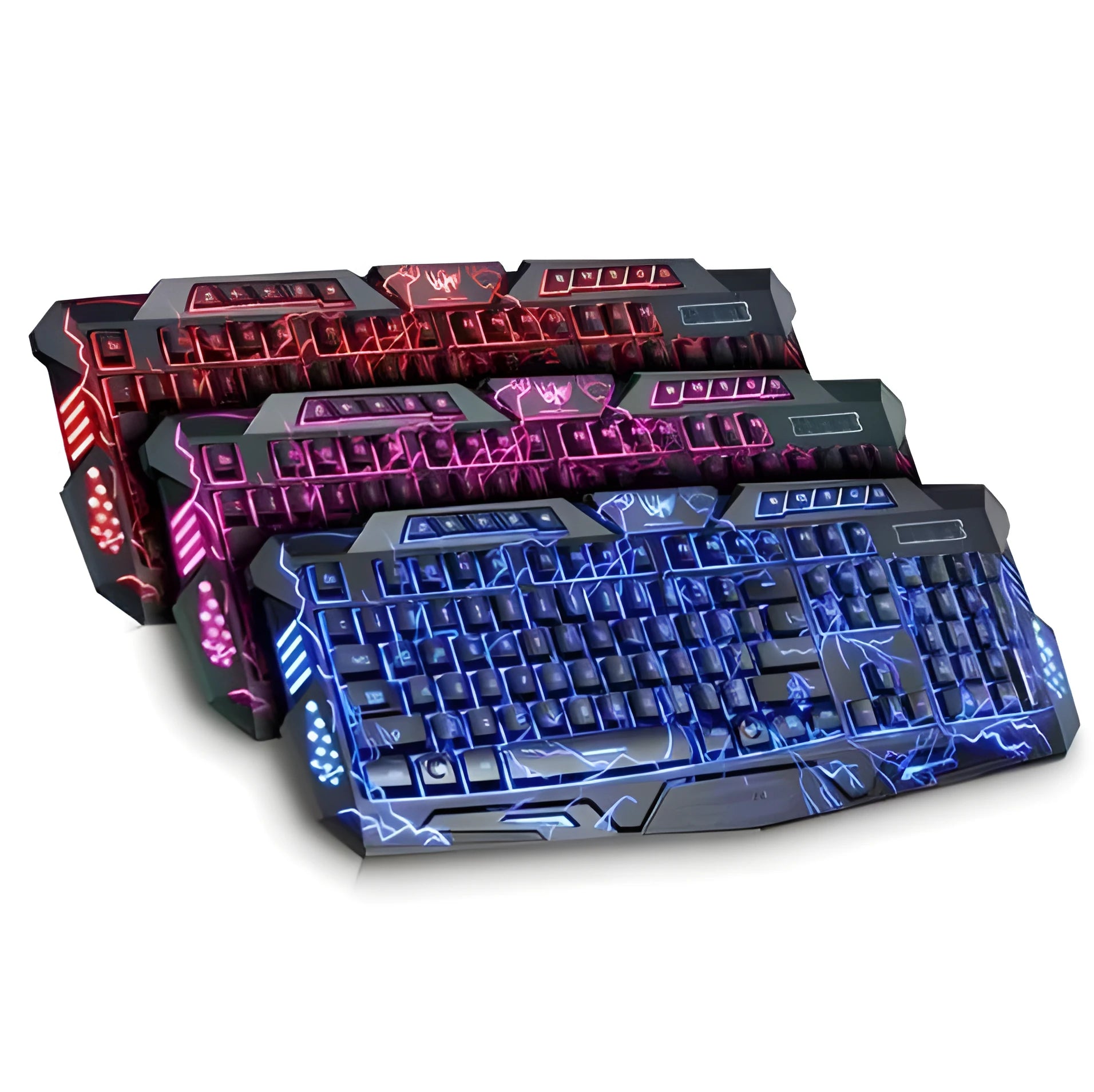 Black gaming keyboard with 3-colour LED backlight, ergonomic S-shaped design, USB wired, 19 non-conflict keys