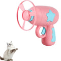 Blue interactive cat toy gun with spinning Frisbee disc for indoor feline play
